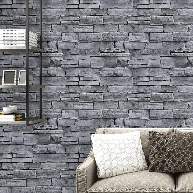 practicalWs 17.71" x 393.7" Grey Brick Wallpaper Peel and Stick, Removable Waterproof Wall Paper, Vinyl Self-Adhesive Contact Paper for Kitchen Bedroom Living Room Walls - Image 2